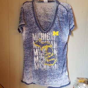 Michigan Wolverines Burnout V Neck T Shirt Tee XL